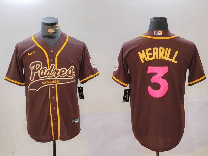 Men%27s San Diego Padres #3 Jackson Merrill Brown Cool Base Stitched Baseball Jerseys->san diego padres->MLB Jersey